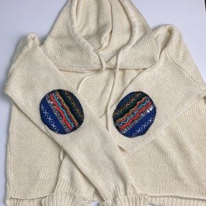 White Sweater with Elbow Detail and Hood